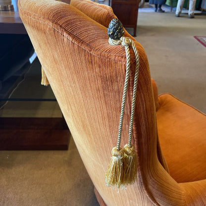 MCM Orange Velvet Tufted High Back Chair w/ Tassels U ACCENT CHAIRS
