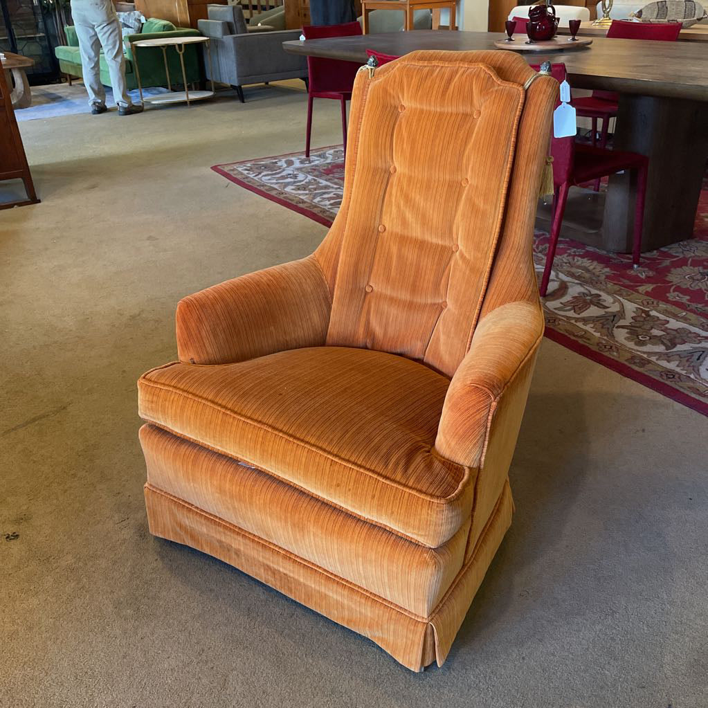 MCM Orange Velvet Tufted High Back Chair w/ Tassels U ACCENT CHAIRS
