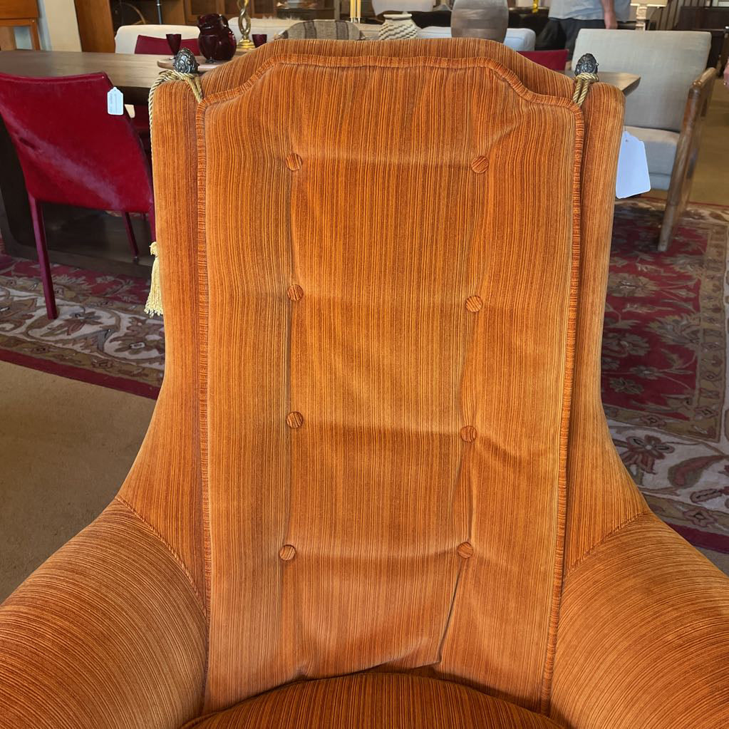 MCM Orange Velvet Tufted High Back Chair w/ Tassels U ACCENT CHAIRS