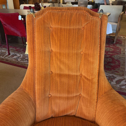 MCM Orange Velvet Tufted High Back Chair w/ Tassels U ACCENT CHAIRS