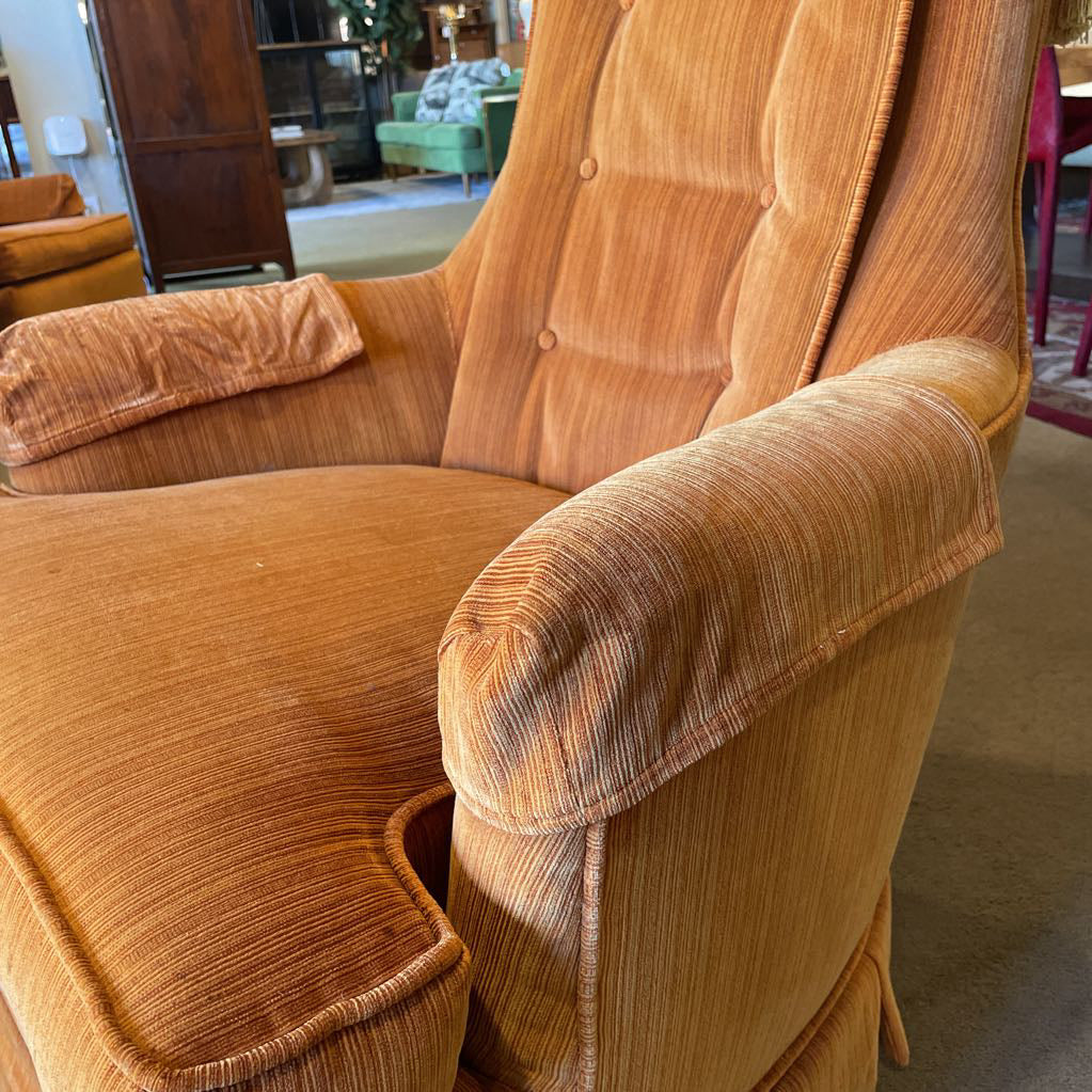 MCM Orange Velvet Tufted High Back Chair w/ Tassels U ACCENT CHAIRS