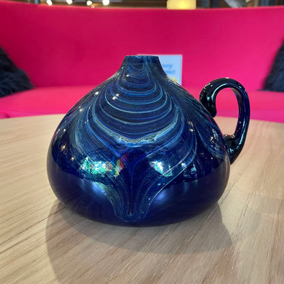 Deep Blue Glass with Swirls Vase with Handle