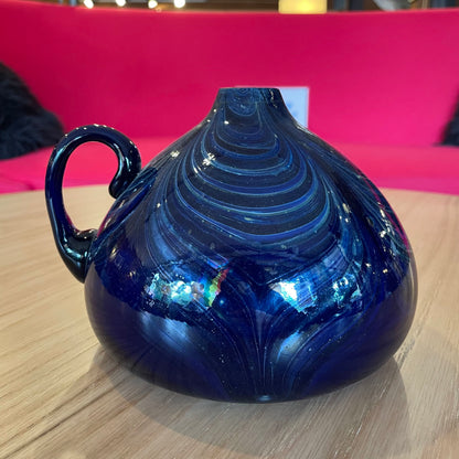 Deep Blue Glass with Swirls Vase with Handle