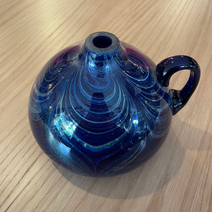 Deep Blue Glass with Swirls Vase with Handle