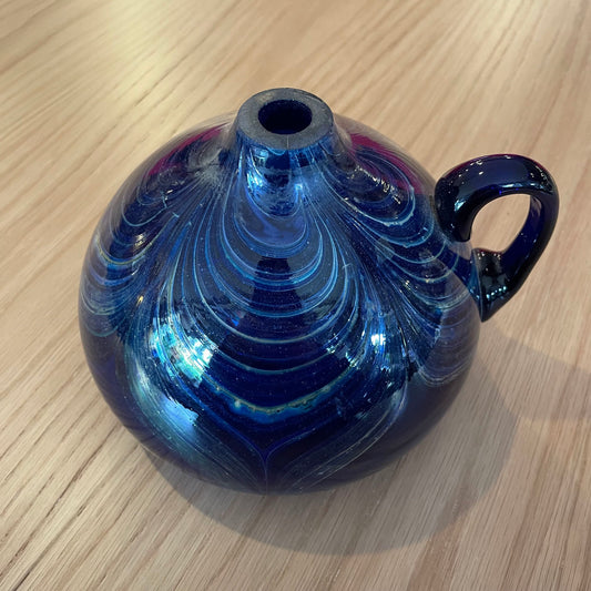 Deep Blue Glass with Swirls Vase with Handle SMALLS