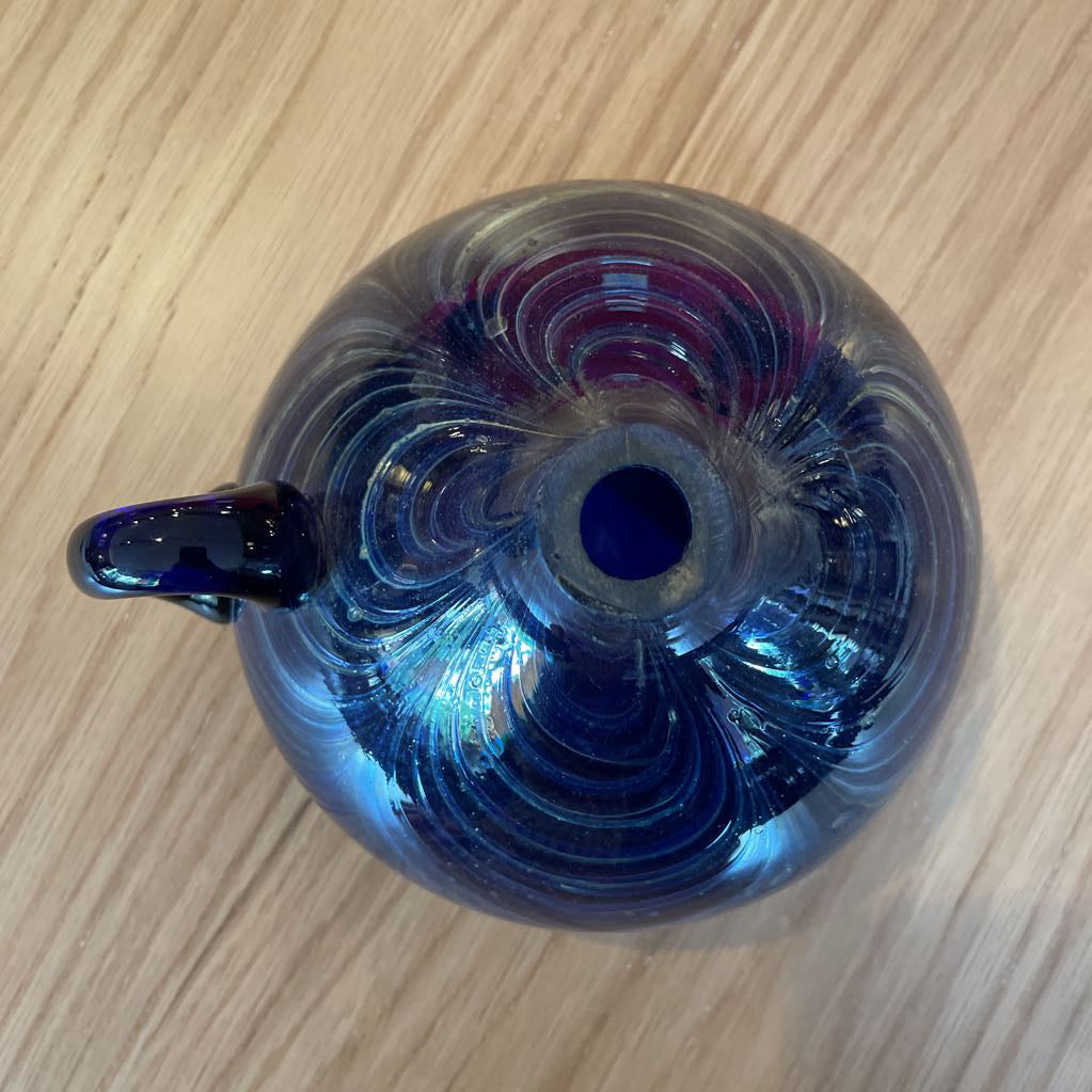 Deep Blue Glass with Swirls Vase with Handle