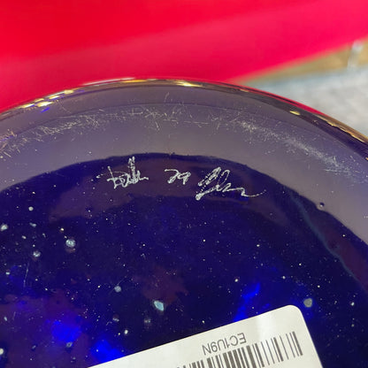 Deep Blue Glass with Swirls Vase with Handle