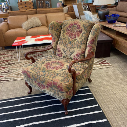 Queen Anne Wood Arm Floral Upholstery Accent Chair U ACCENT CHAIRS