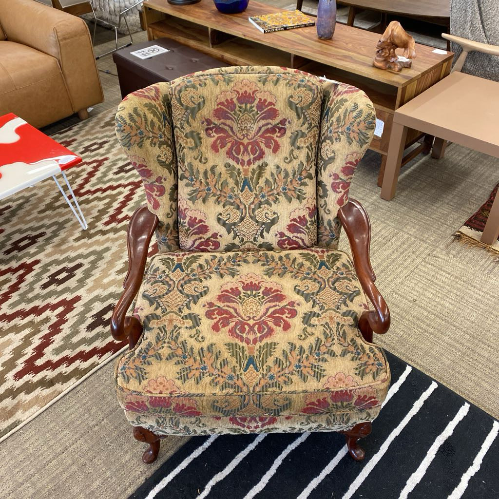 Queen Anne Wood Arm Floral Upholstery Accent Chair U ACCENT CHAIRS