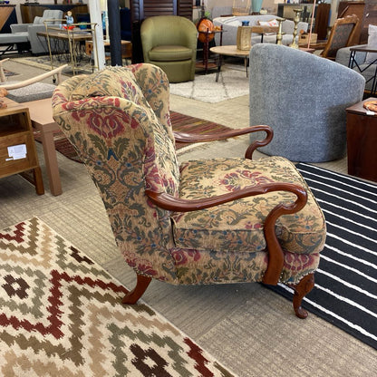 Queen Anne Wood Arm Floral Upholstery Accent Chair U ACCENT CHAIRS