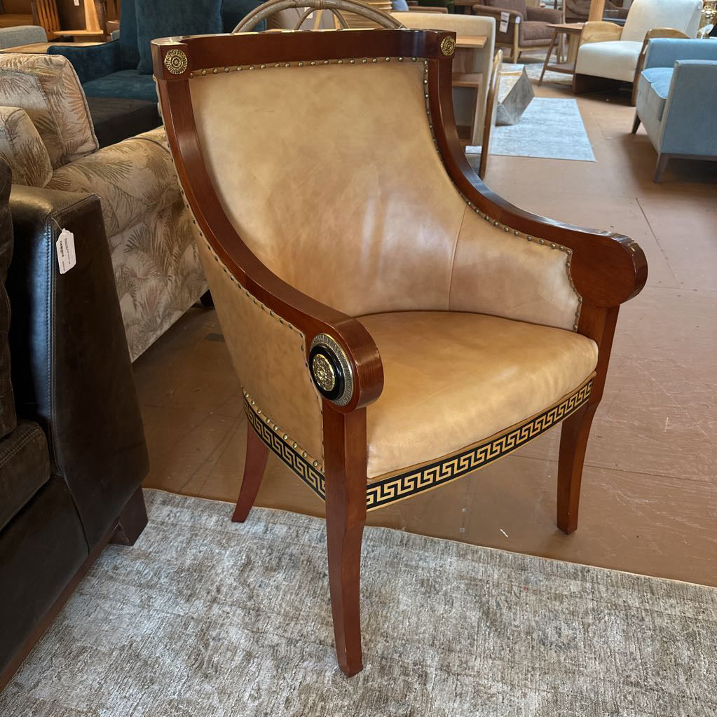 Empire Revival Style Wood & Leather Armchair w/ Bronze Decals U ACCENT CHAIRS