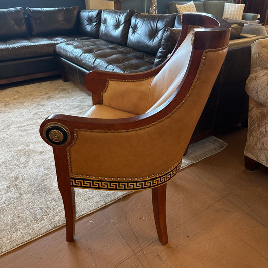 Empire Revival Style Wood & Leather Armchair w/ Bronze Decals U ACCENT CHAIRS