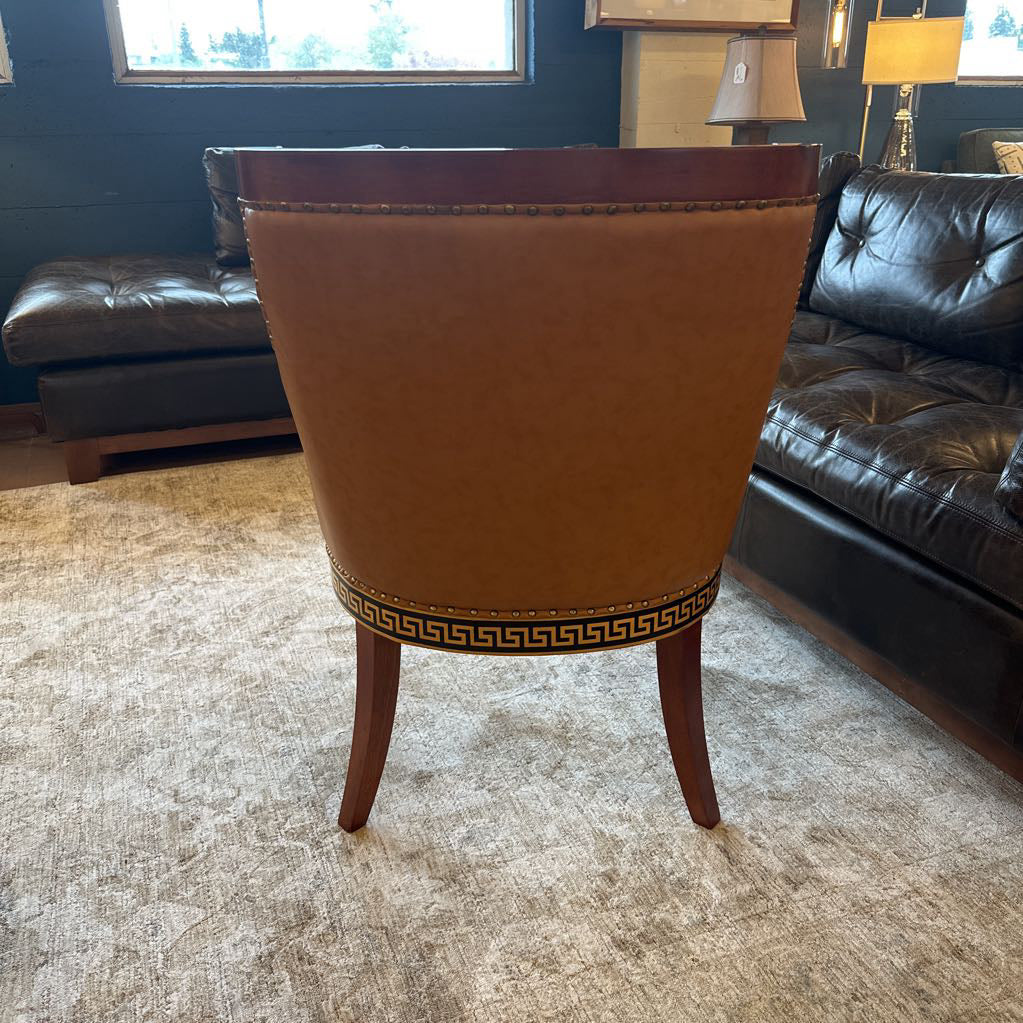 Empire Revival Style Wood & Leather Armchair w/ Bronze Decals U ACCENT CHAIRS