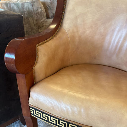 Empire Revival Style Wood & Leather Armchair w/ Bronze Decals U ACCENT CHAIRS