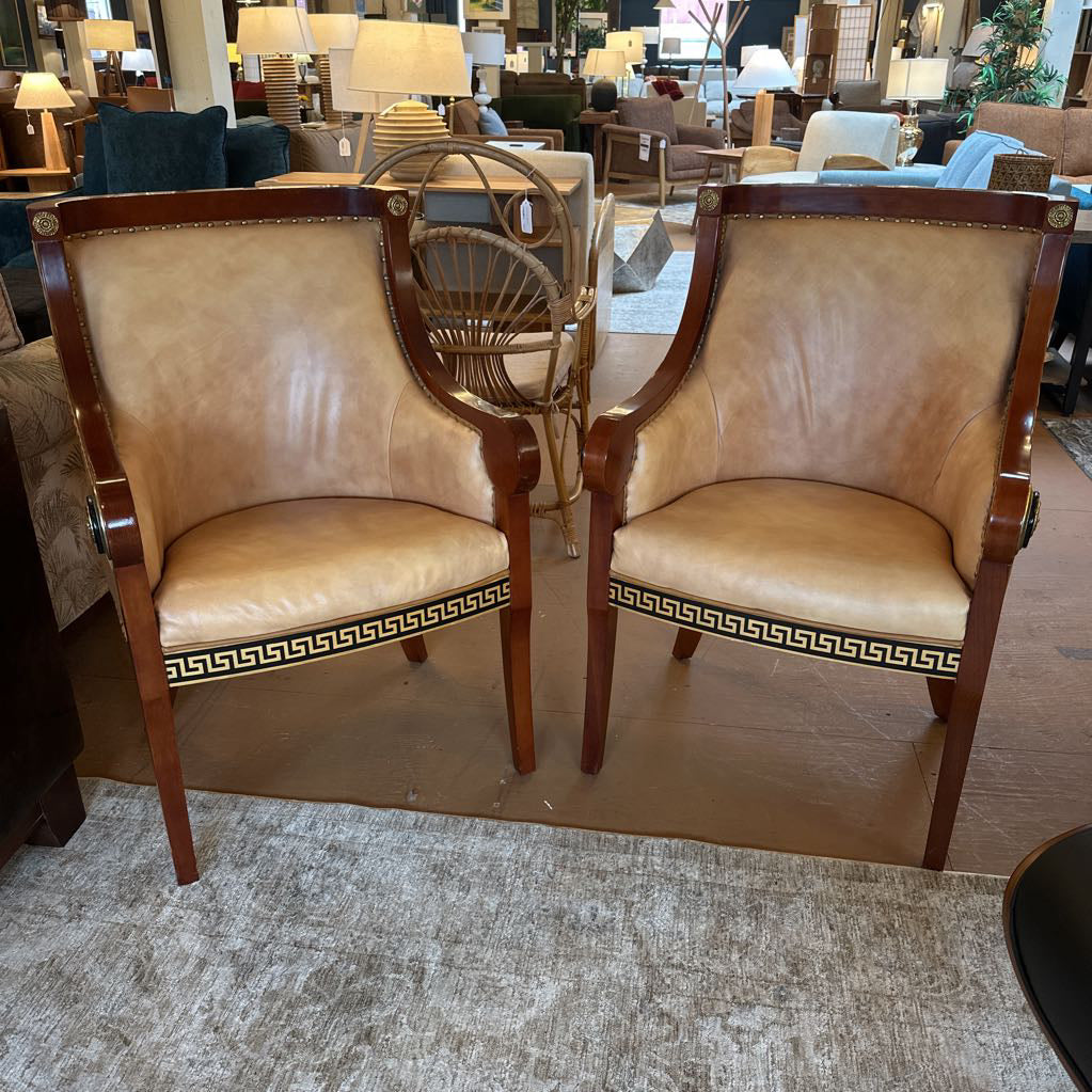 Empire Revival Style Wood & Leather Armchair w/ Bronze Decals U ACCENT CHAIRS