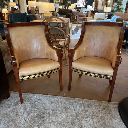 Empire Revival Style Wood & Leather Armchair w/ Bronze Decals U ACCENT CHAIRS