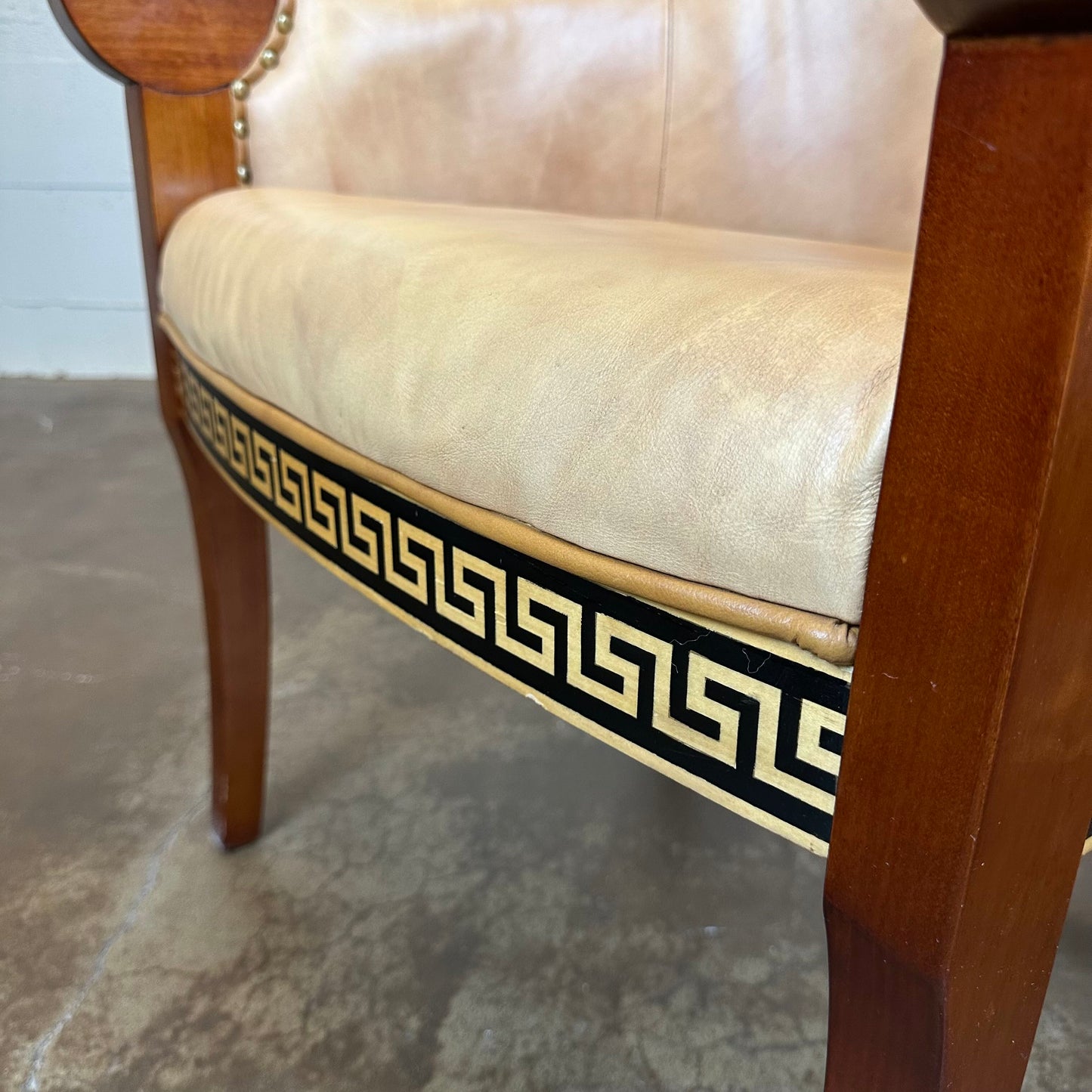 Empire Revival Style Wood & Leather Armchair w/ Bronze Decals U ACCENT CHAIRS