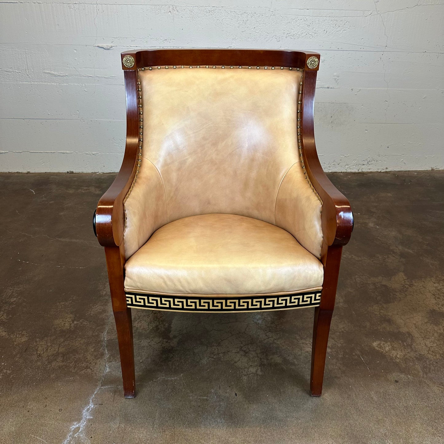 Empire Revival Style Wood & Leather Armchair w/ Bronze Decals U ACCENT CHAIRS