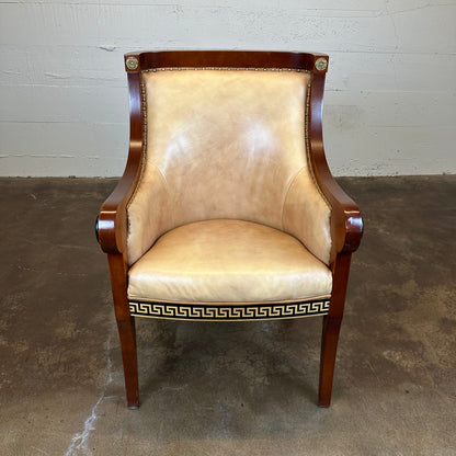 Empire Revival Style Wood & Leather Armchair w/ Bronze Decals U ACCENT CHAIRS