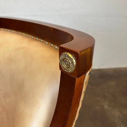 Empire Revival Style Wood & Leather Armchair w/ Bronze Decals U ACCENT CHAIRS