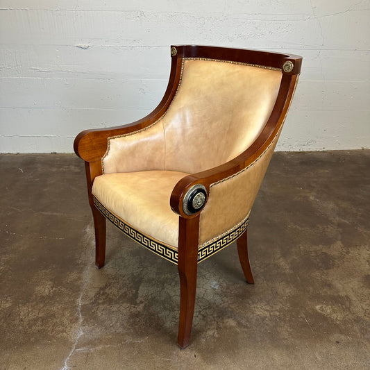 Empire Revival Style Wood & Leather Armchair w/ Bronze Decals U ACCENT CHAIRS