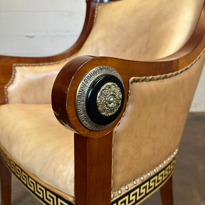 Empire Revival Style Wood & Leather Armchair w/ Bronze Decals U ACCENT CHAIRS