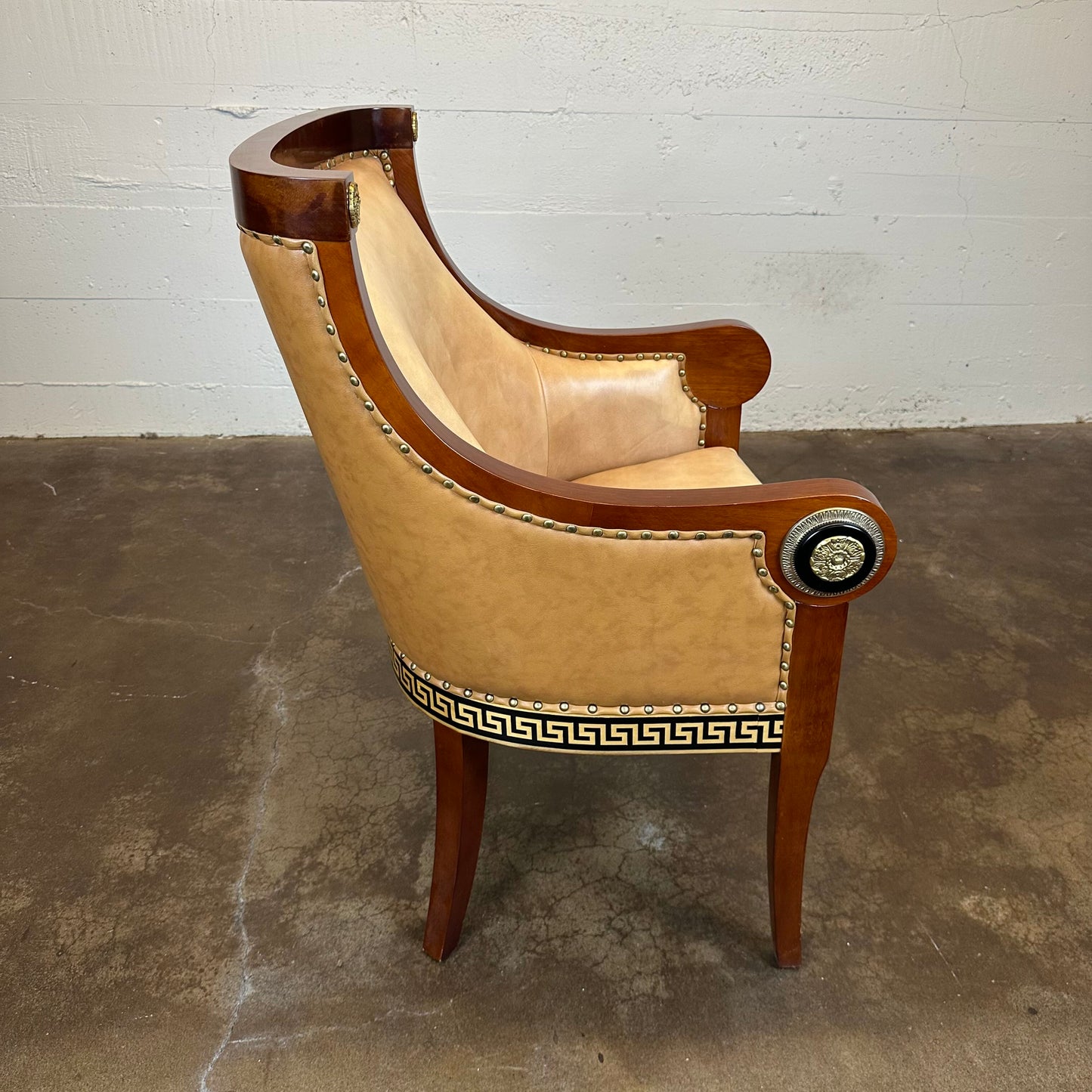 Empire Revival Style Wood & Leather Armchair w/ Bronze Decals U ACCENT CHAIRS