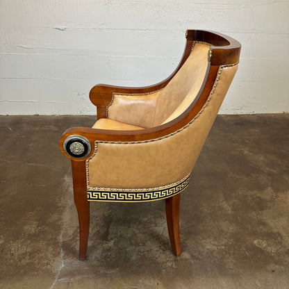 Empire Revival Style Wood & Leather Armchair w/ Bronze Decals U ACCENT CHAIRS