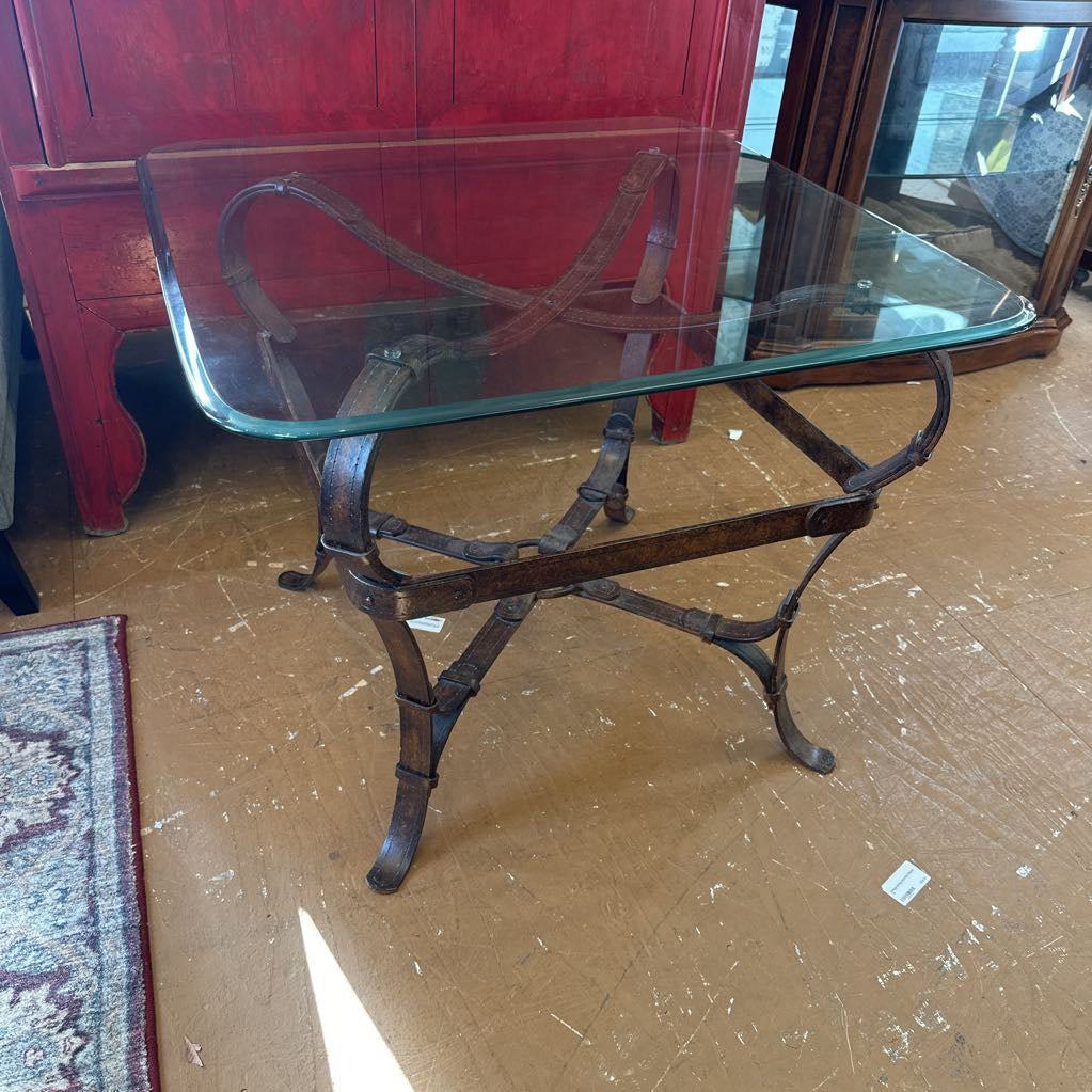 Jaques Adnet Hermes Glass & Wrought Iron Side Table C SIDE TABLES