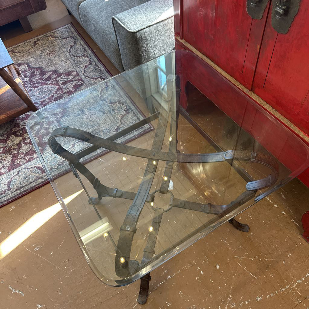 Jaques Adnet Hermes Glass & Wrought Iron Side Table C SIDE TABLES