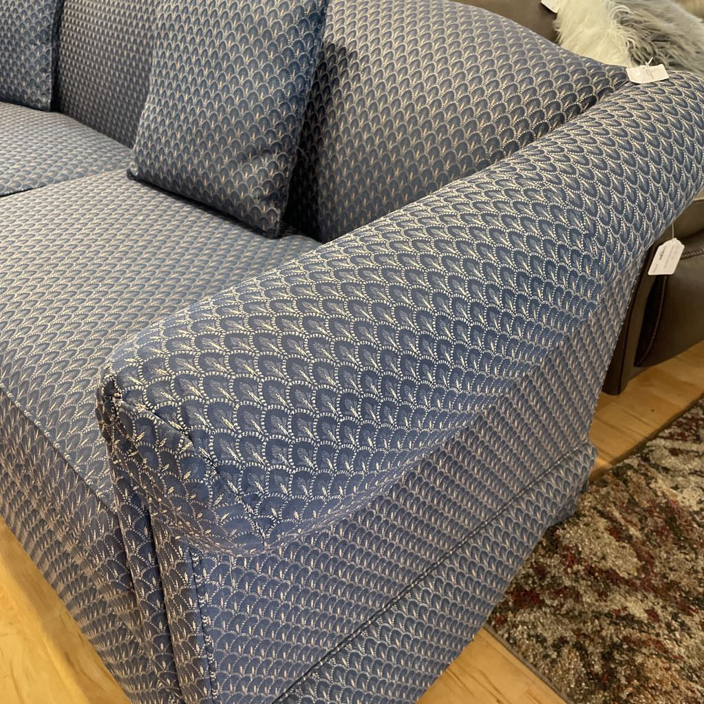 Vintage Blue Scalloped Pattern Rolled Arm Sofa U SOFAS