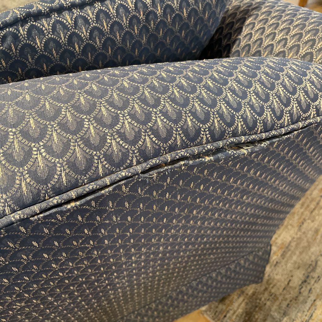 Vintage Blue Scalloped Pattern Rolled Arm Sofa U SOFAS