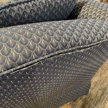 Vintage Blue Scalloped Pattern Rolled Arm Sofa U SOFAS