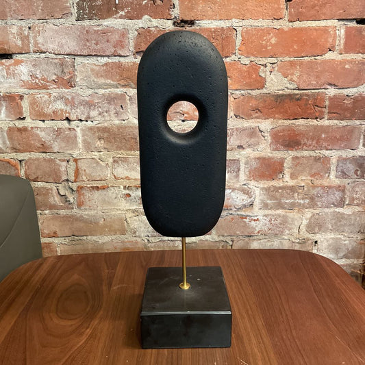 Black Modern Elliptical Sculpture on Heavy Square Black Base