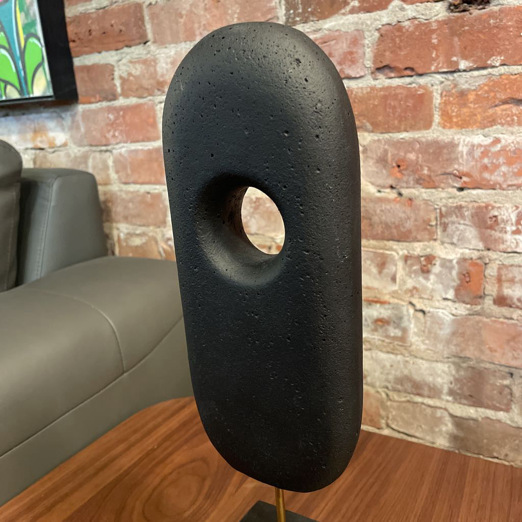 Black Modern Elliptical Sculpture on Heavy Square Black Base UNIQUE FINDS