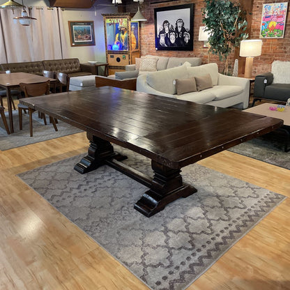 Dark Wood Trestle Dining Table w/ Leaves C DINING TABLES
