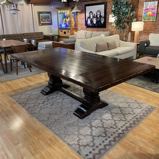 Dark Wood Trestle Dining Table w/ Leaves C DINING TABLES