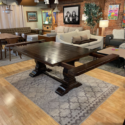 Dark Wood Trestle Dining Table w/ Leaves C DINING TABLES