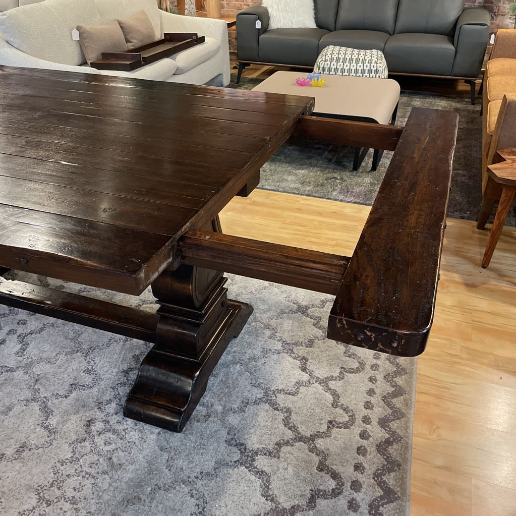 Dark Wood Trestle Dining Table w/ Leaves C DINING TABLES