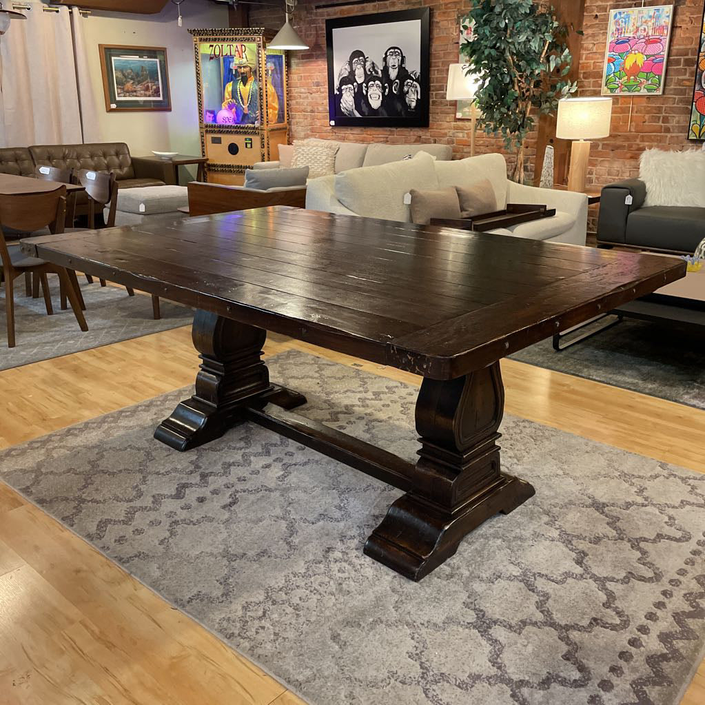 Dark Wood Trestle Dining Table w/ Leaves C DINING TABLES