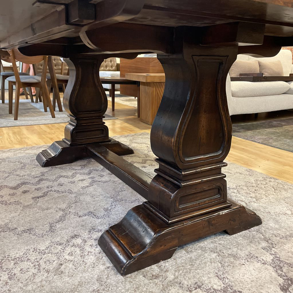 Dark Wood Trestle Dining Table w/ Leaves C DINING TABLES