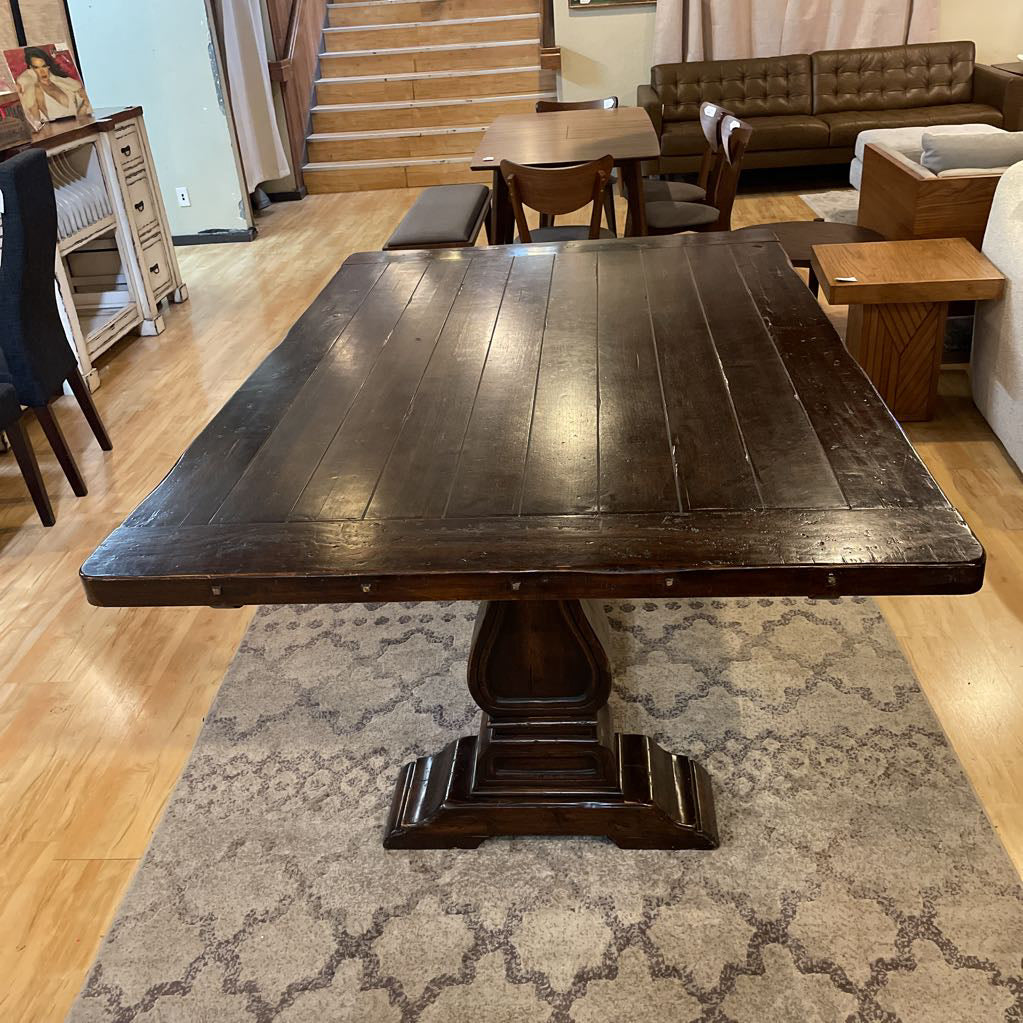 Dark Wood Trestle Dining Table w/ Leaves C DINING TABLES
