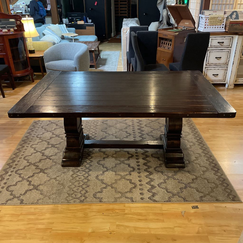 Dark Wood Trestle Dining Table w/ Leaves C DINING TABLES