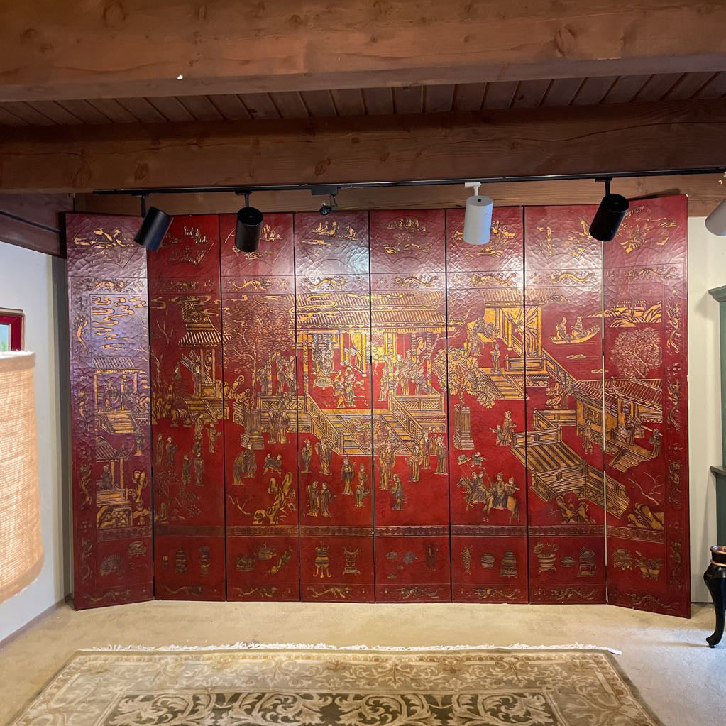 Burgundy Asian 8 Panel Tall Screen C SCREENS