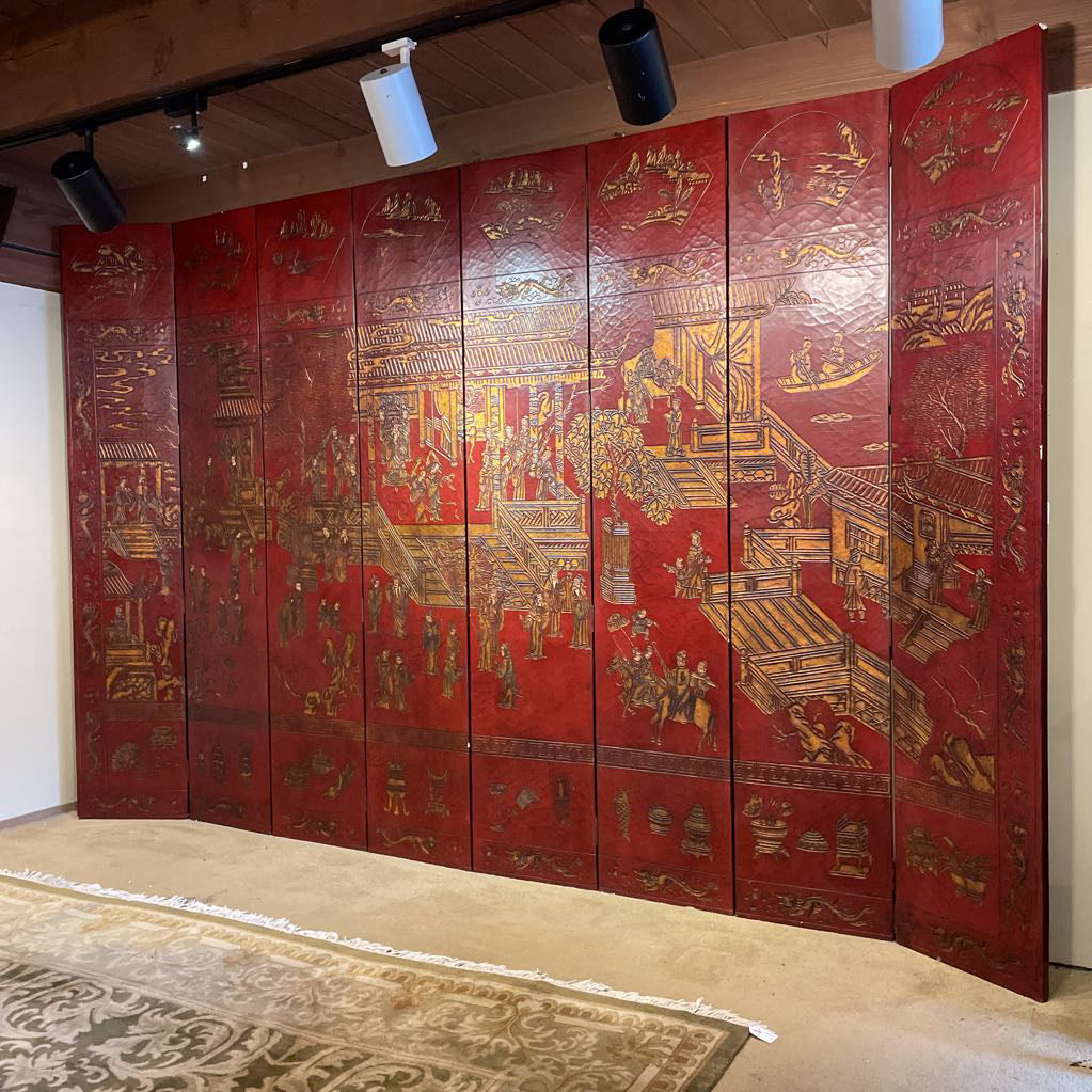 Burgundy Asian 8 Panel Tall Screen C SCREENS