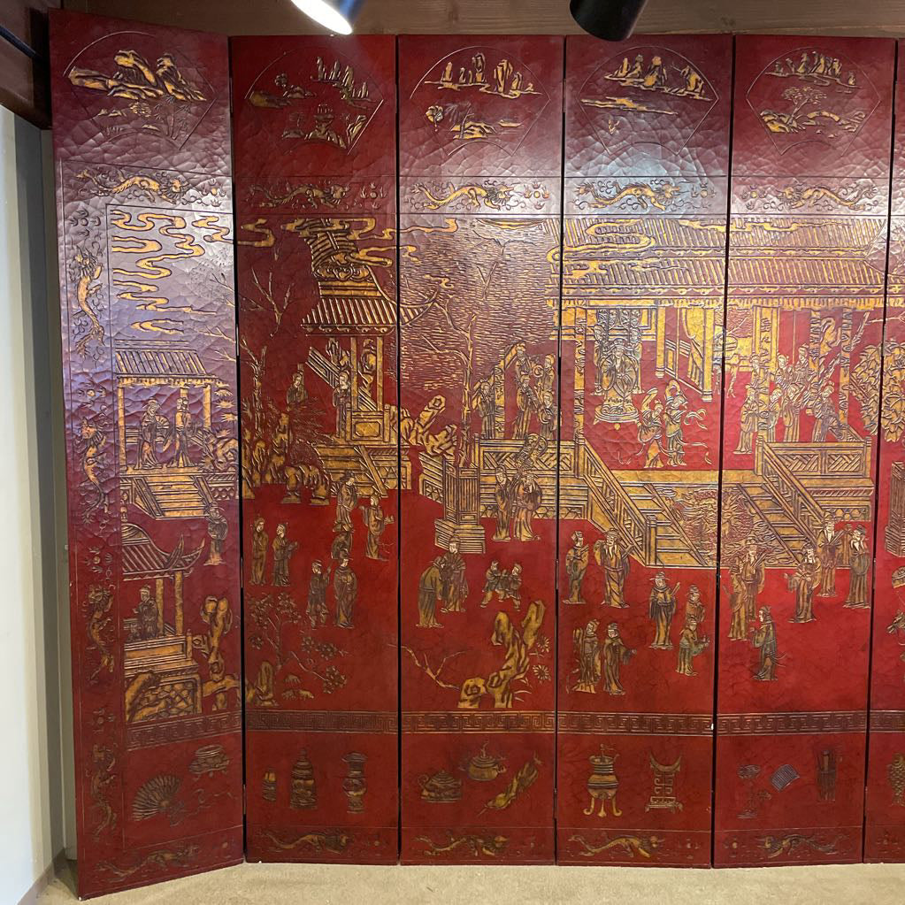 Burgundy Asian 8 Panel Tall Screen C SCREENS