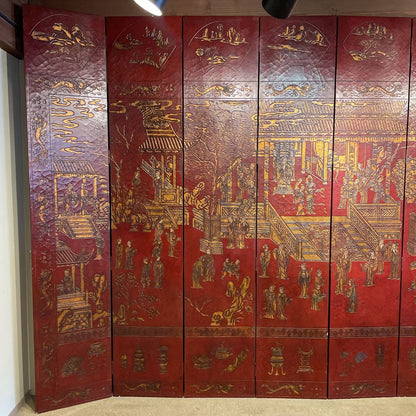 Burgundy Asian 8 Panel Tall Screen C SCREENS