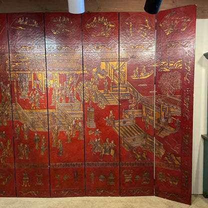 Burgundy Asian 8 Panel Tall Screen C SCREENS