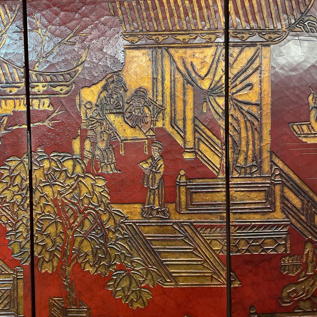 Burgundy Asian 8 Panel Tall Screen C SCREENS