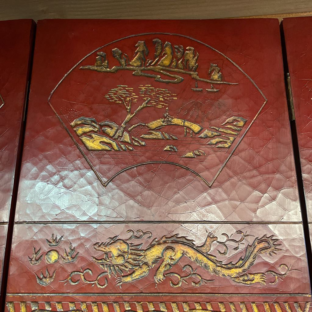 Burgundy Asian 8 Panel Tall Screen C SCREENS